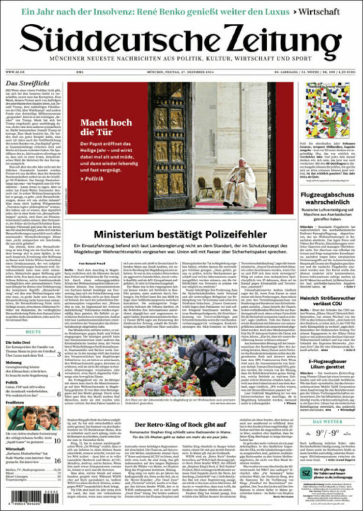 Portada de Sueddeutsche (Alemania)