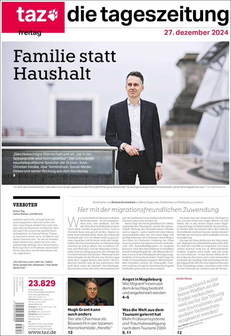 Portada de Die Tageszeitung (Alemania)