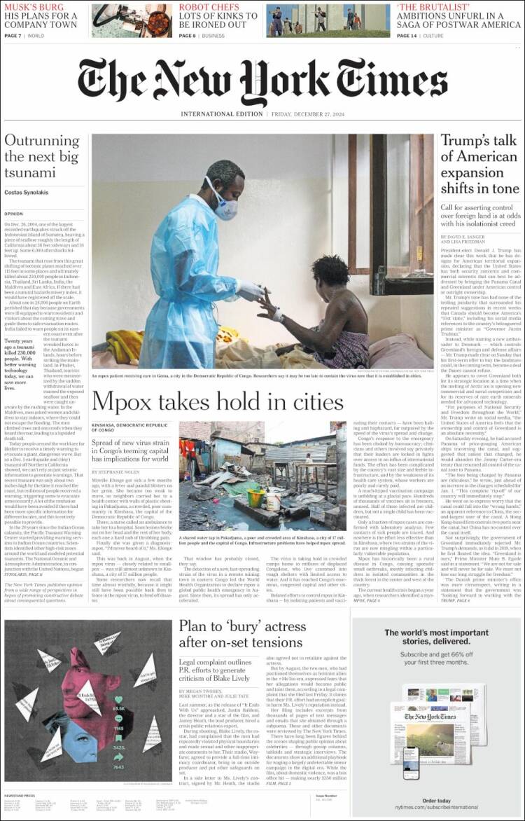 Portada de International New York Times (Europa)