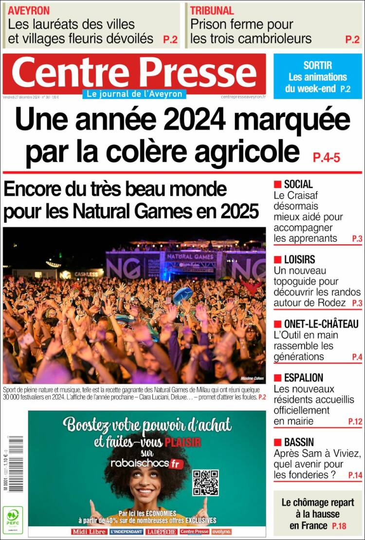 Portada de Centre Presse (Francia)