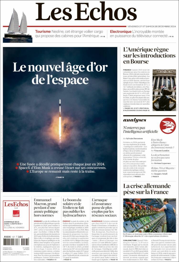 Portada de Les Echos (Francia)