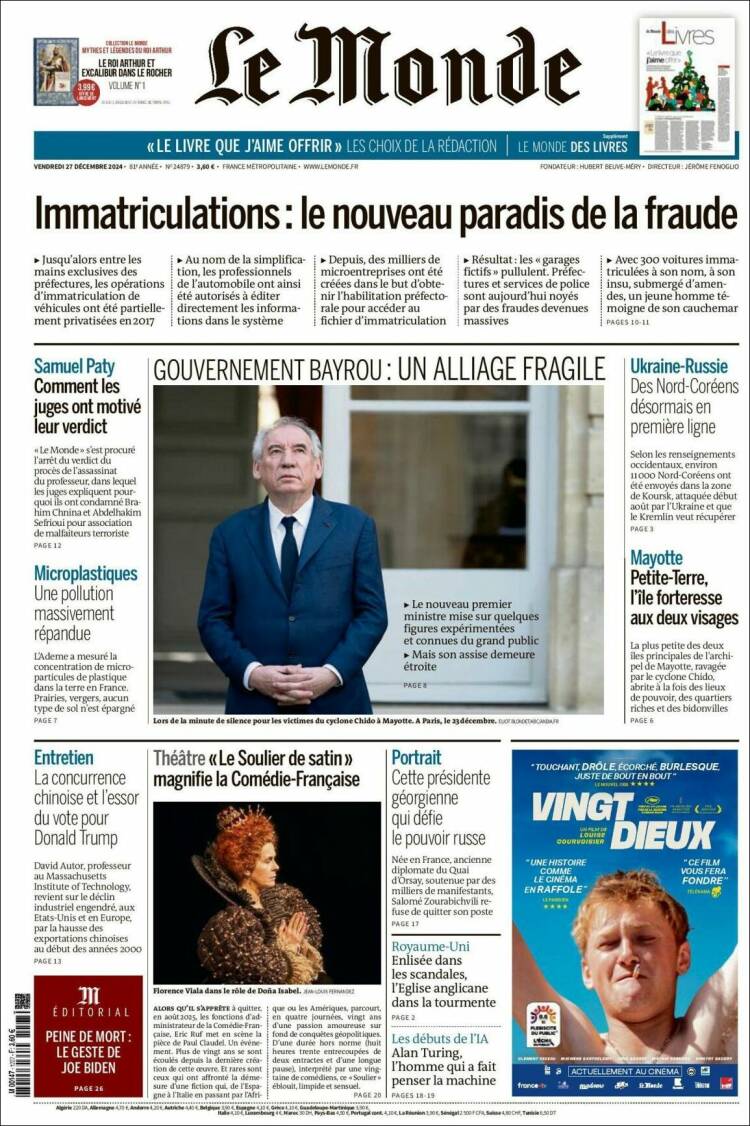 Portada de Le Monde (Francia)