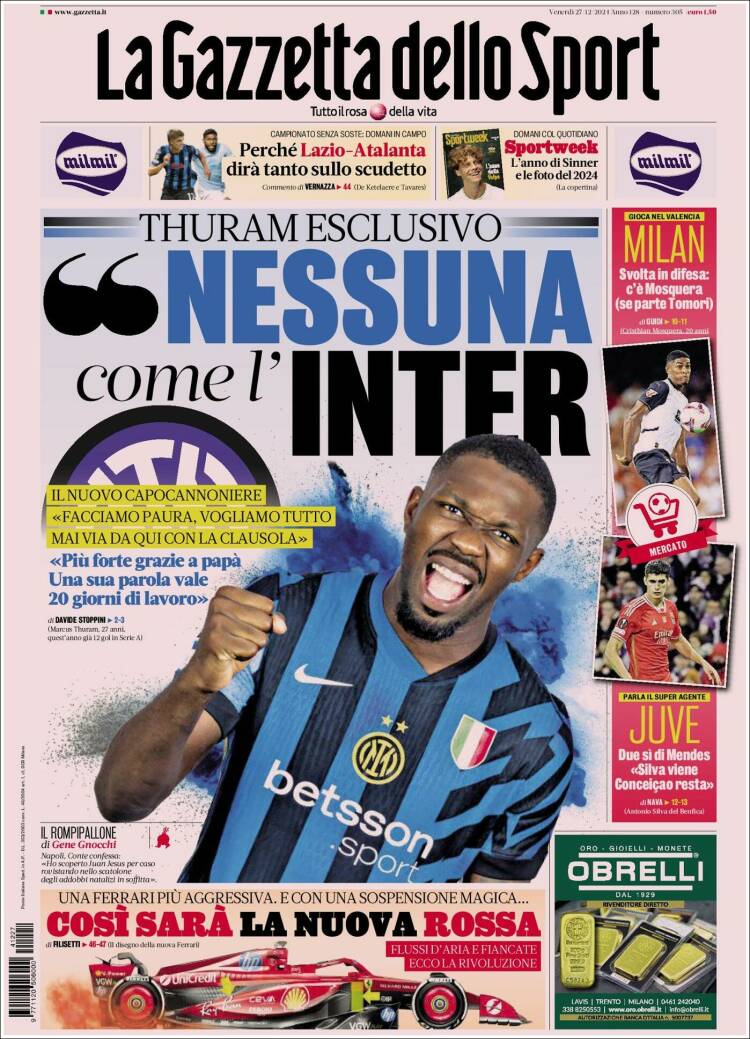 Portada de La Gazzetta dello Sport (Italie)