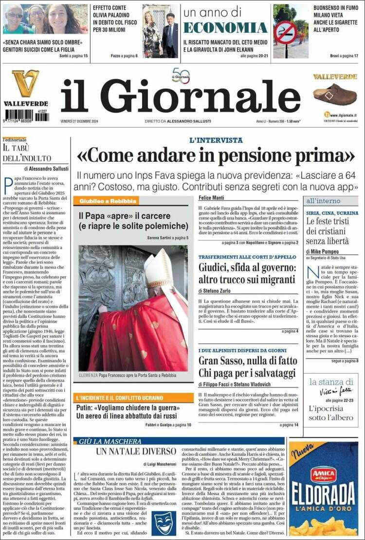 Portada de il Giornale (Italia)