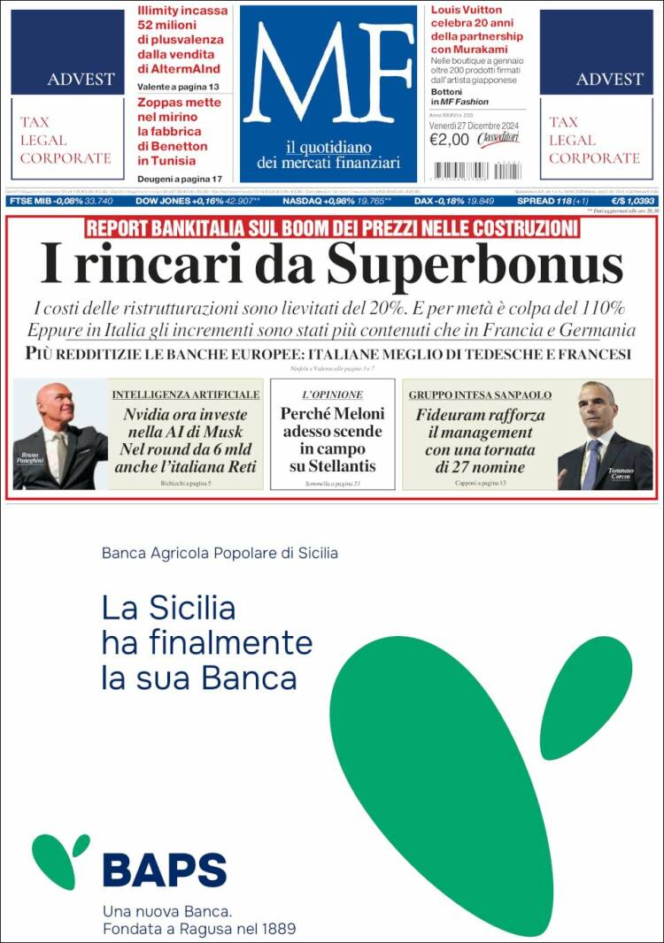 Portada de Milano Finanza (Italia)