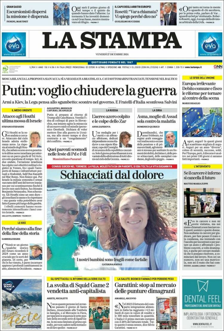 Portada de La Stampa (Italia)