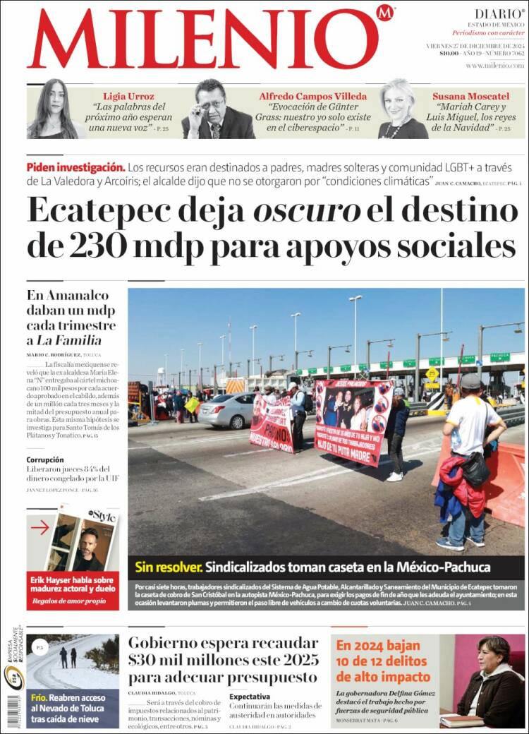 Portada de Milenio - Estado de México (México)