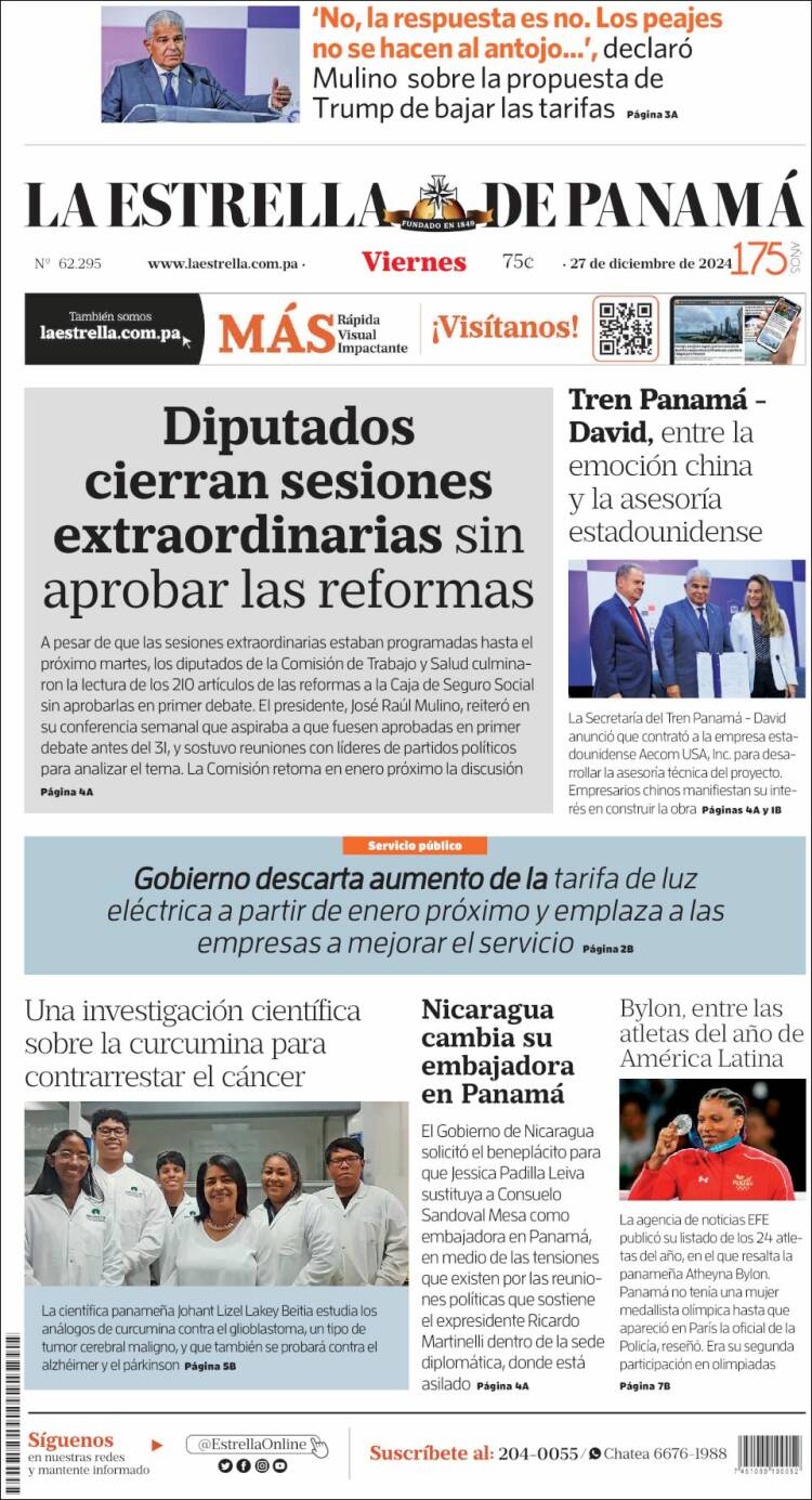 Portada de La Estrella de Panamá (Panam&aacute;)