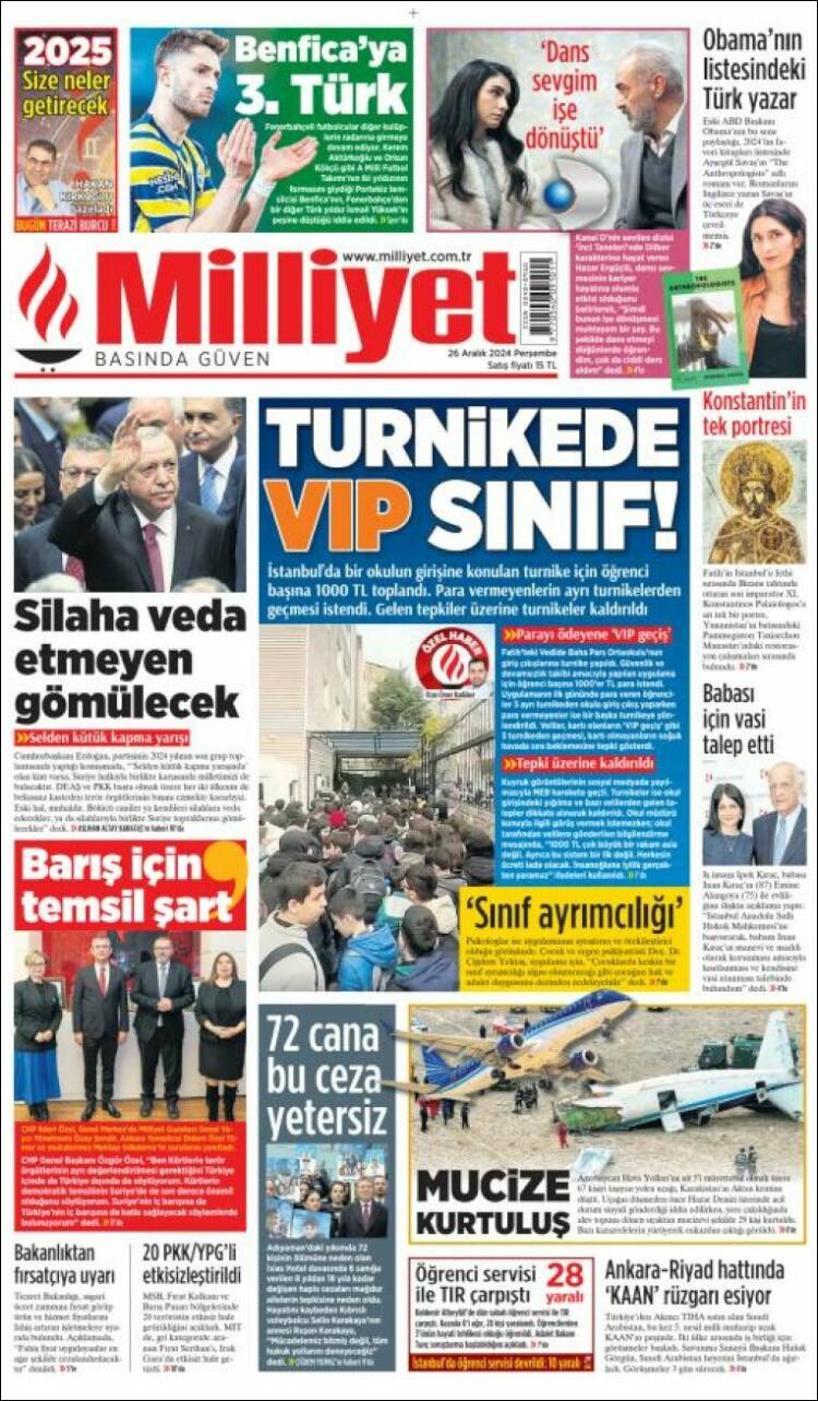 Portada de Milliyet (Turqu&iacute;a)