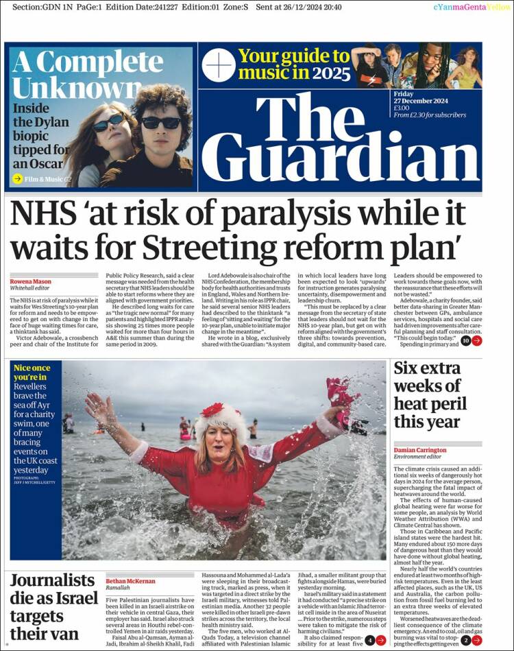 Portada de The Guardian (Reino Unido)
