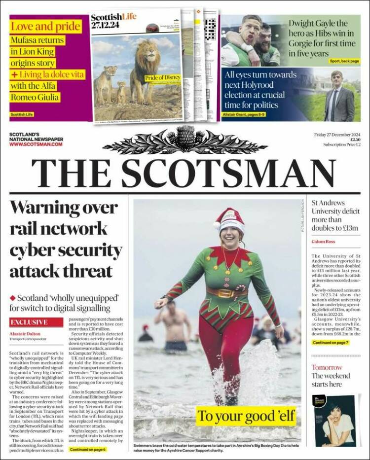 Portada de The Scotsman (Reino Unido)