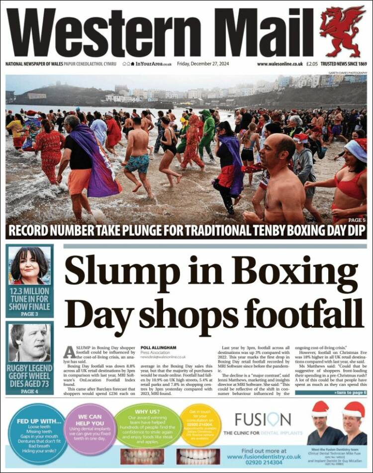 Portada de Western Mail (Reino Unido)