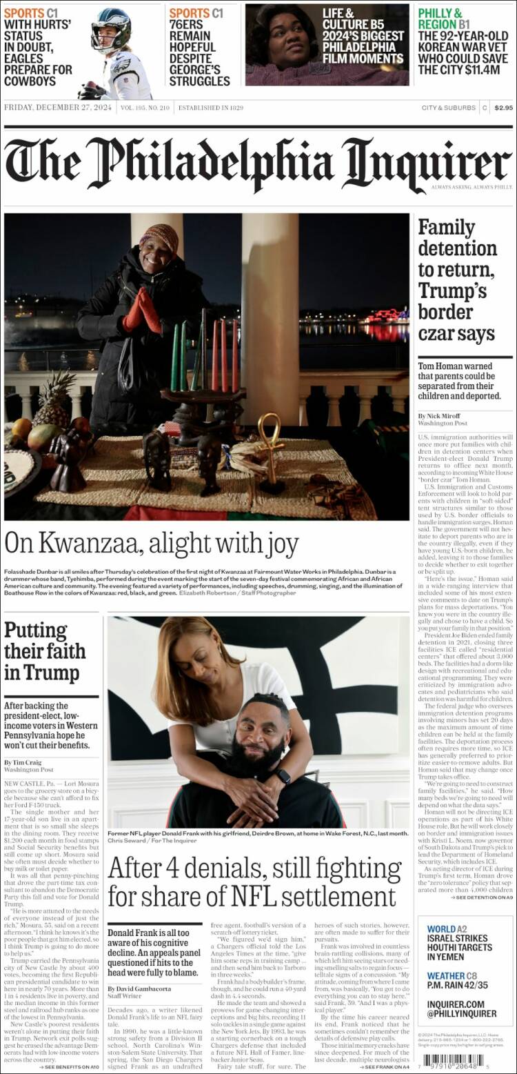 Portada de Philadelphia Inquirer (USA)