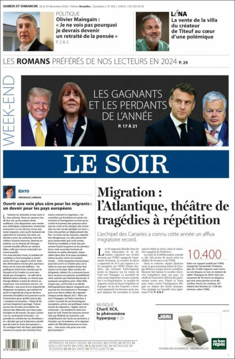 Portada de Le Soir (B&eacute;lgica)