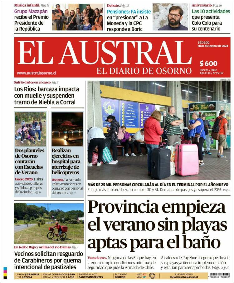 Portada de El Austral de Osorno (Chile)