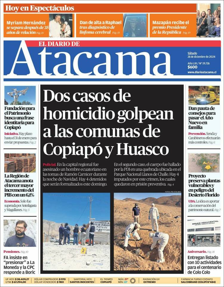 Portada de Diario de Atacama (Chile)