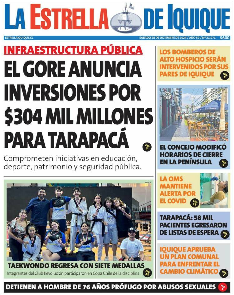 Portada de La Estrella de Iquique (Chile)