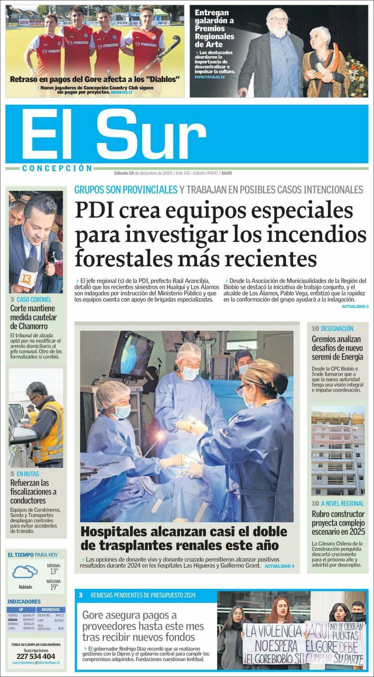 Portada de El Sur (Chile)