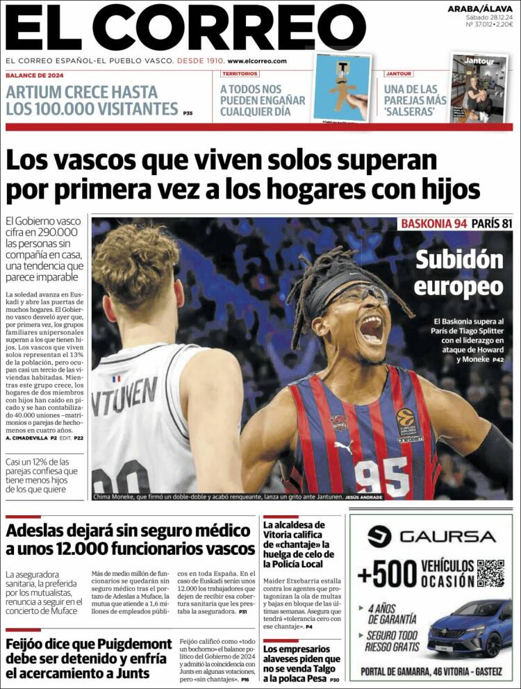 Portada de El Correo - Álava (España)