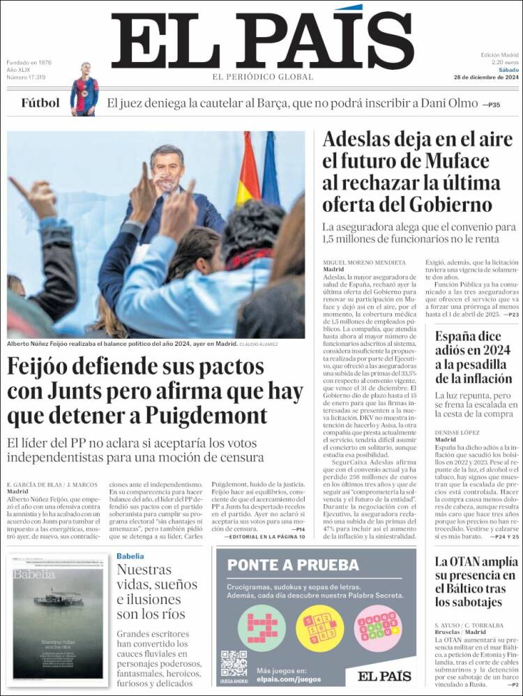 Portada de El País (España)