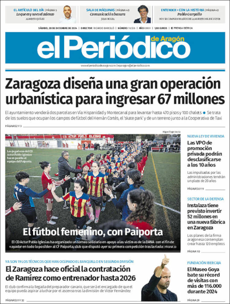 Portada de El Periódico de Aragón (España)