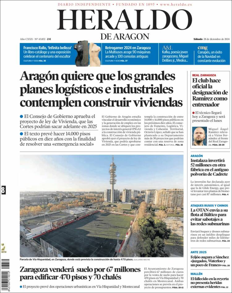 Portada de Heraldo de Aragón (España)