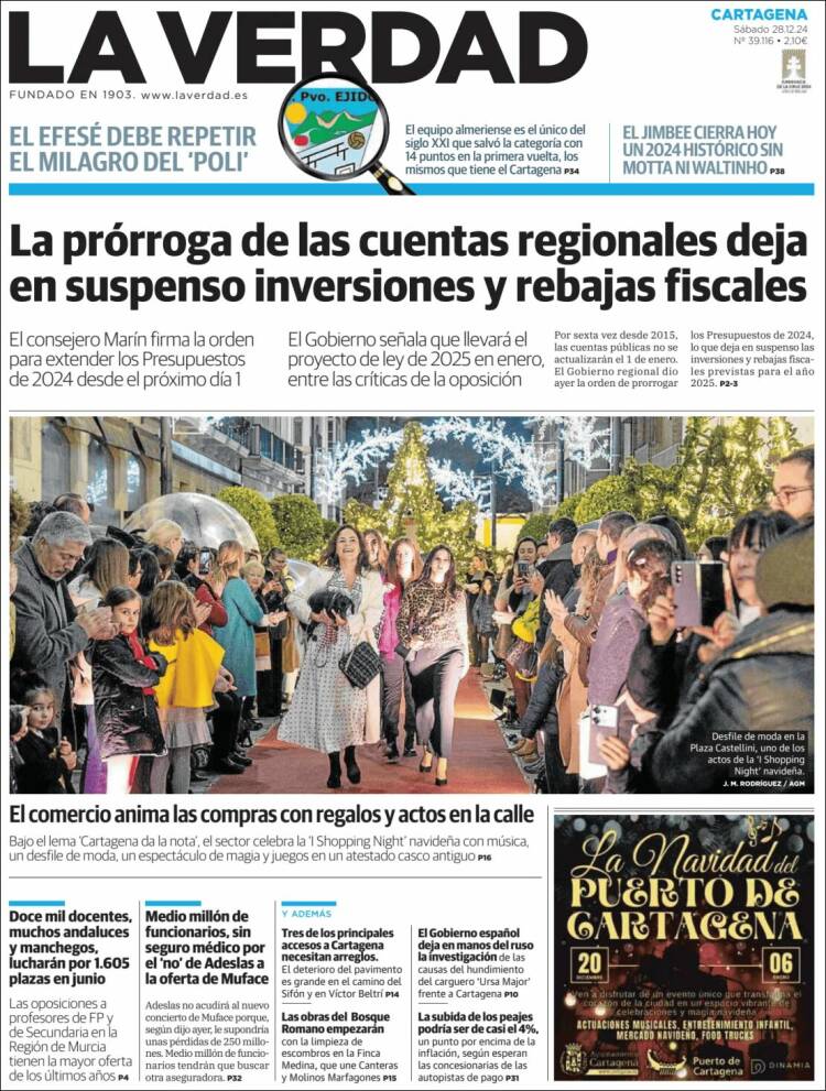 Portada de La Verdad de Cartagena (España)