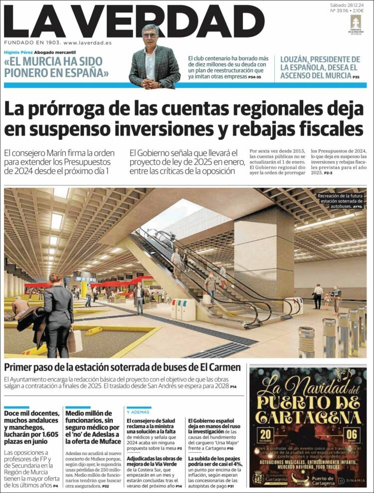 Portada de La Verdad de Murcia (España)