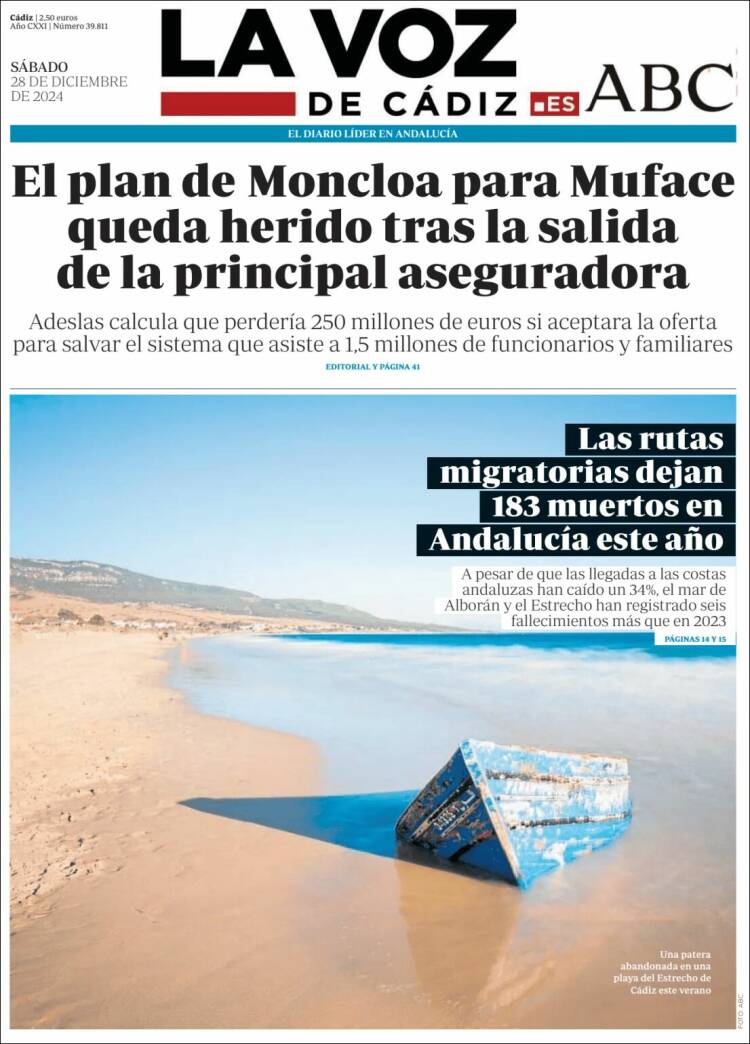 Portada de La Voz de Cádiz (España)