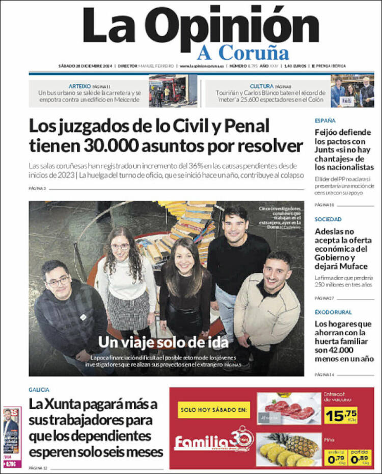 Portada de La Opinión de A Coruña (España)