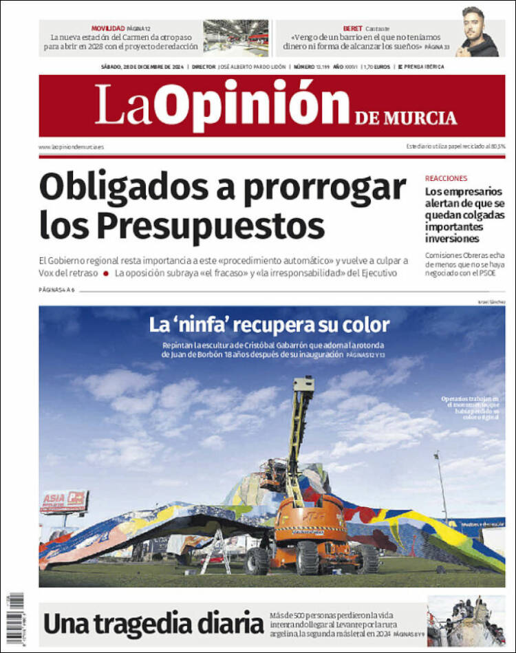 Portada de La Opinión de Murcia (España)