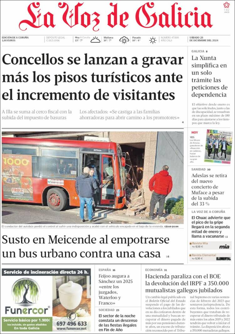 Portada de La Voz de Galicia (España)