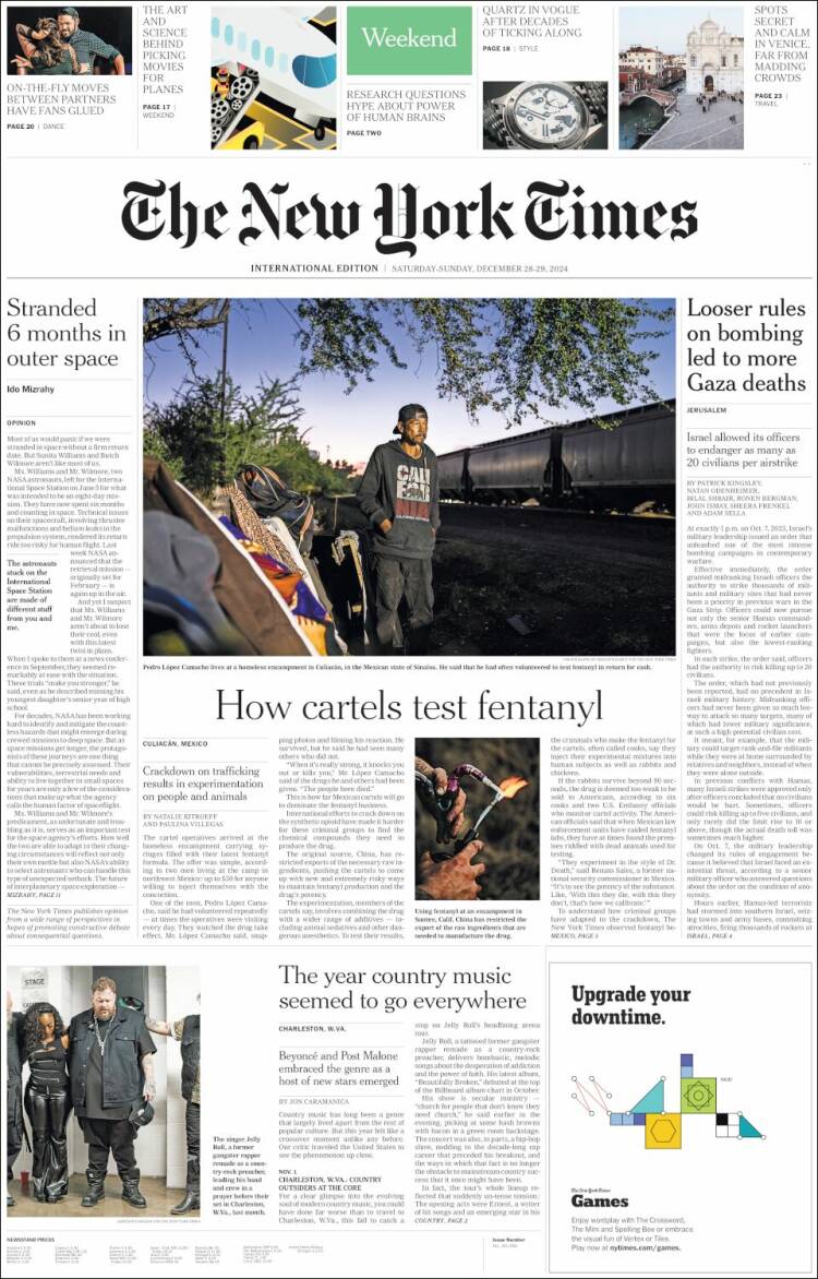 Portada de International New York Times (Europa)