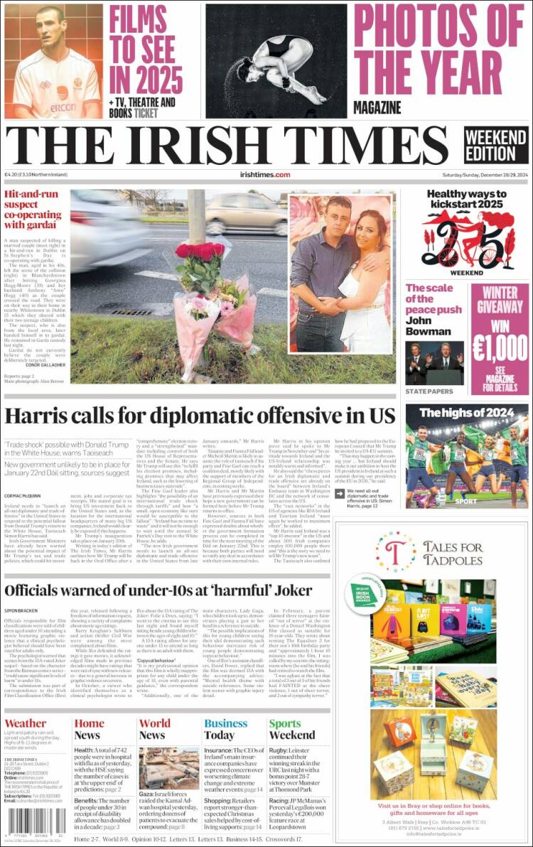 Portada de Irish Times (Irlanda)