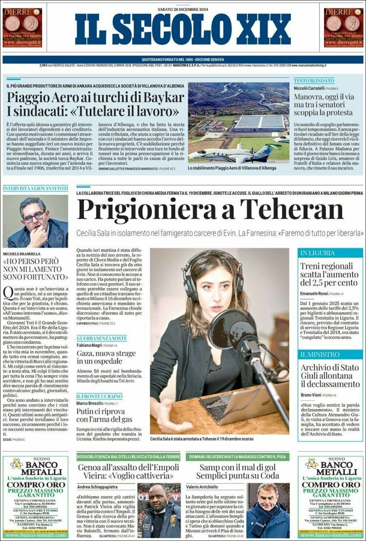 Portada de Il Secolo XIX (Italia)
