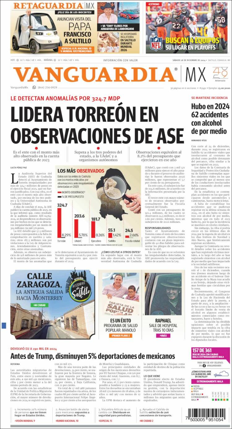 Portada de Vanguardia (M&eacute;xico)