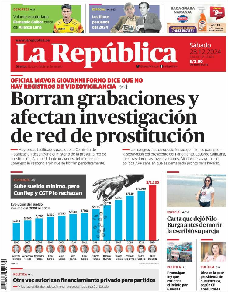 Portada de La Republica (Per&uacute;)