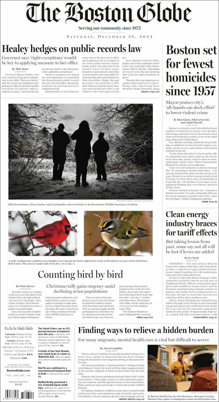 Portada de Boston Globe (USA)