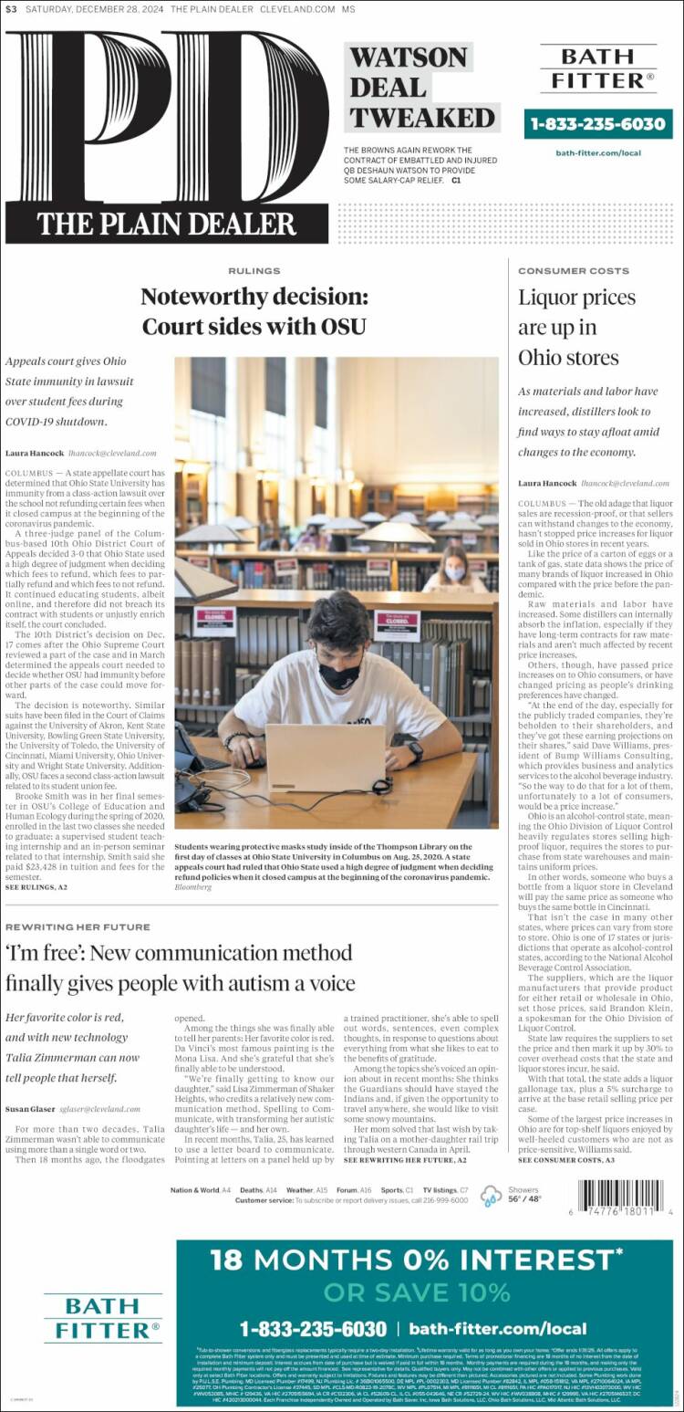 Portada de The Plain Dealer (USA)