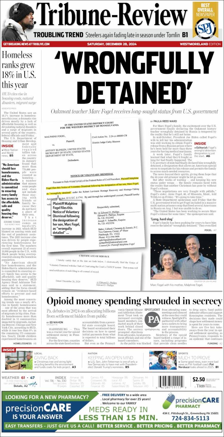 Portada de Tribune-Review (USA)