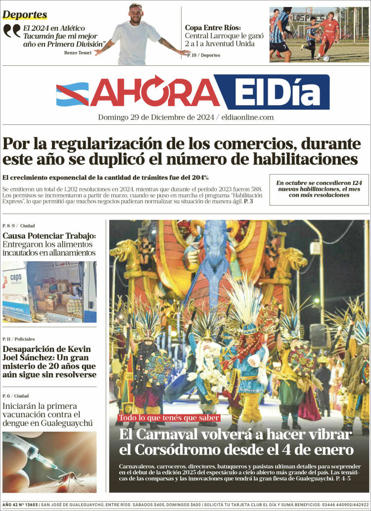 Portada de El Día de Gualeguaychú (Argentina)