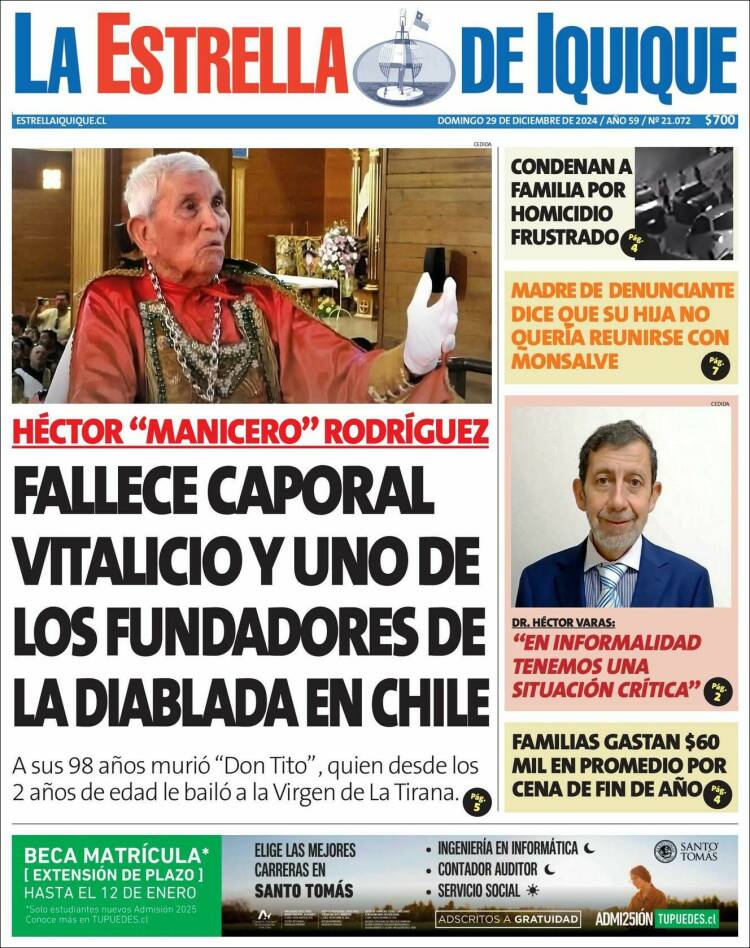 Portada de La Estrella de Iquique (Chile)