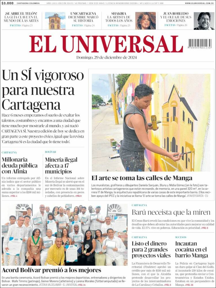 Portada de El Universal (Colombia)
