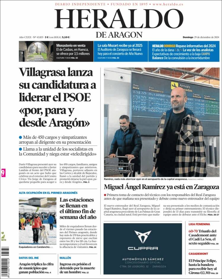 Portada de Heraldo de Aragón (España)