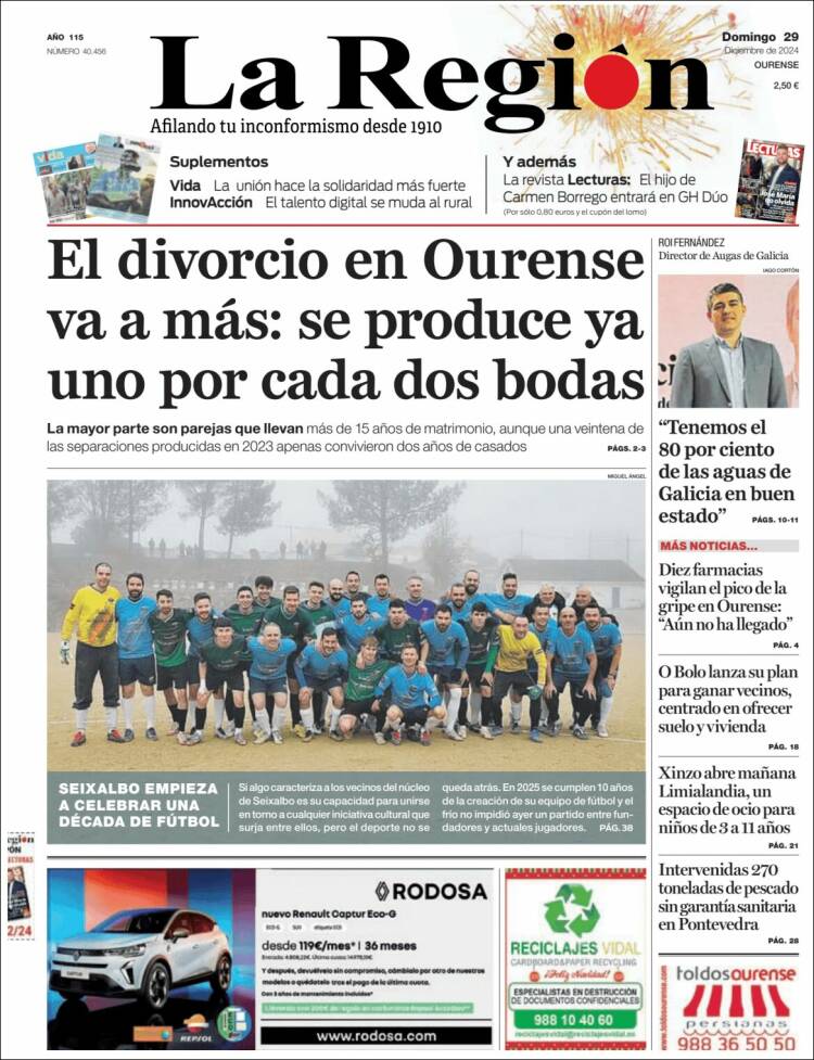 Portada de La Región de Ourense (España)