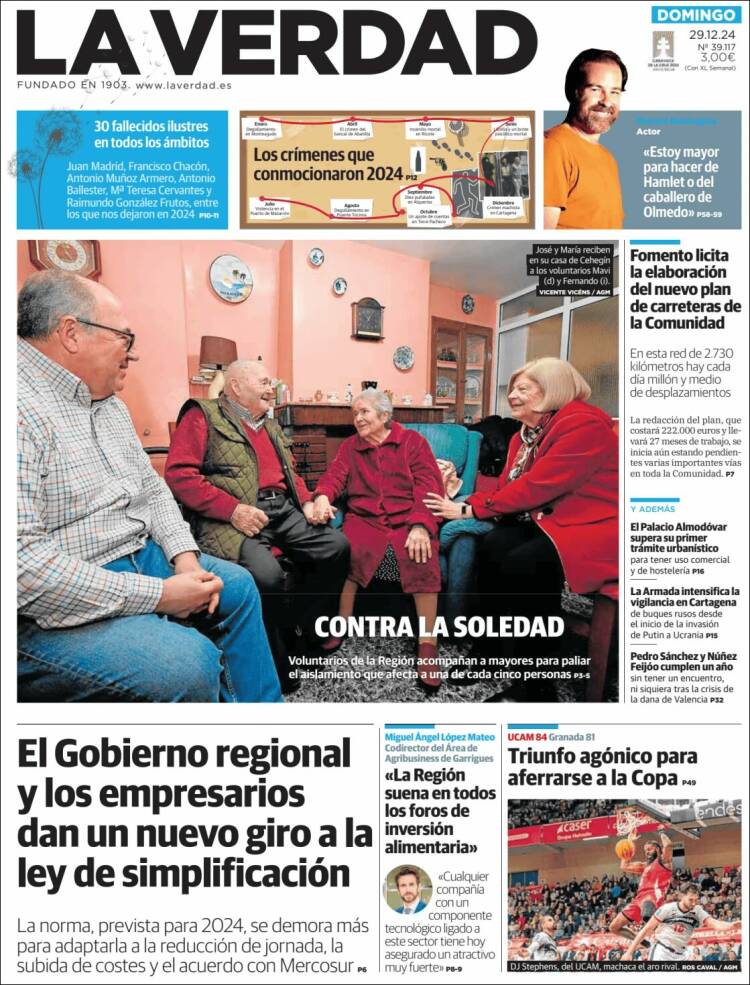 Portada de La Verdad de Murcia (España)