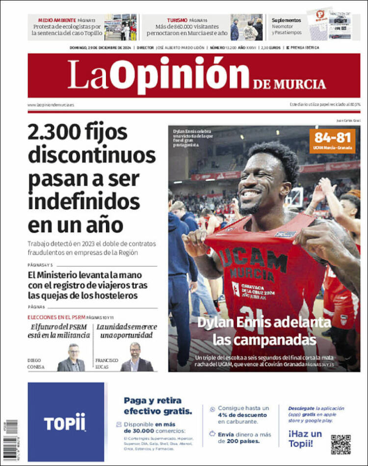 Portada de La Opinión de Murcia (España)