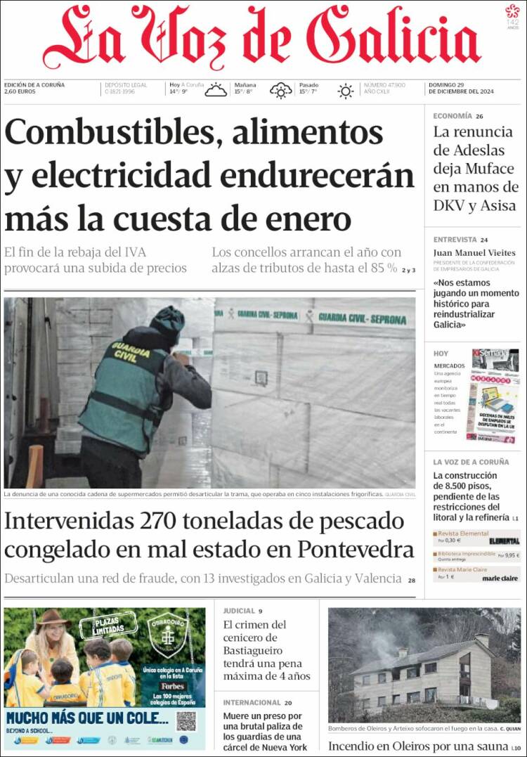 Portada de La Voz de Galicia (España)