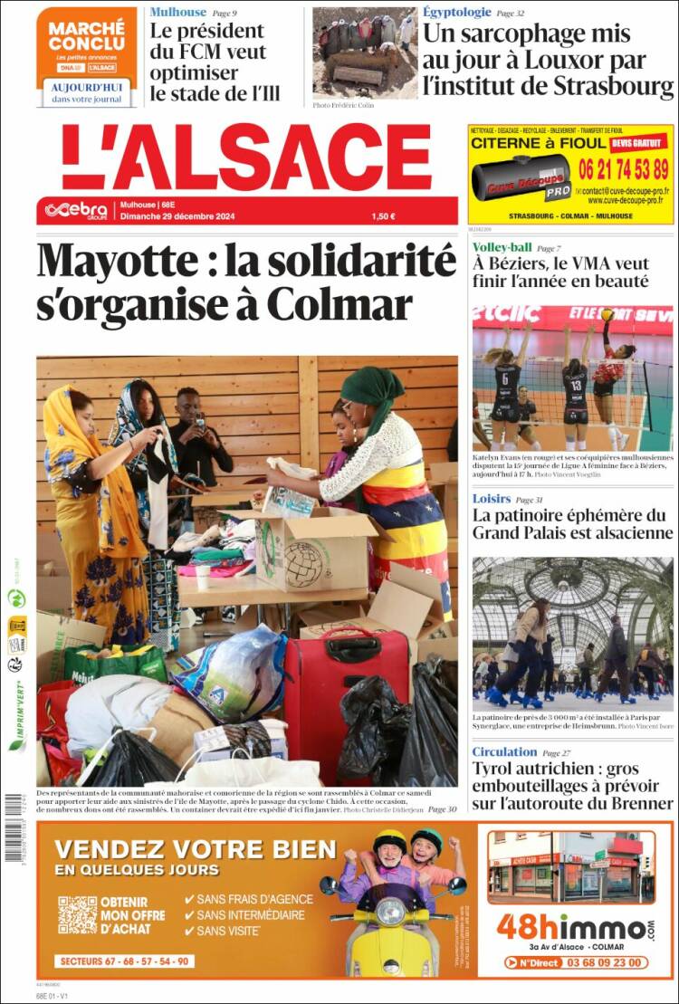 Portada de Journal L'Alsace (Francia)