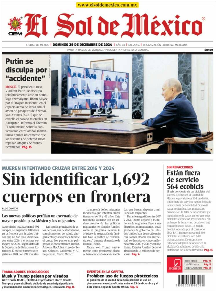 Portada de El Sol de México (M&eacute;xico)